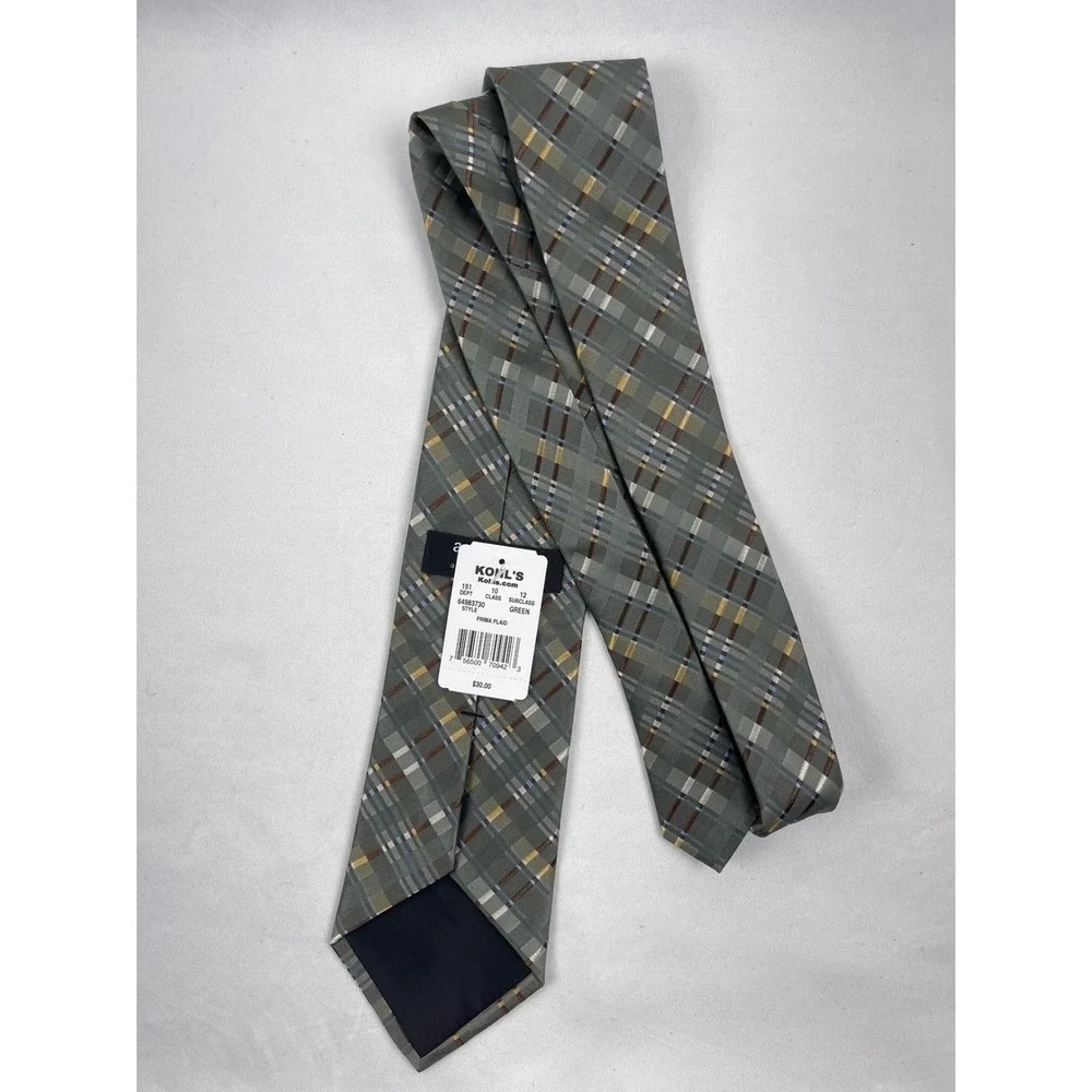 Axcess Prima Plaid Mens OS Gray Silver Multi NWT 100% Silk Woven Classic Necktie